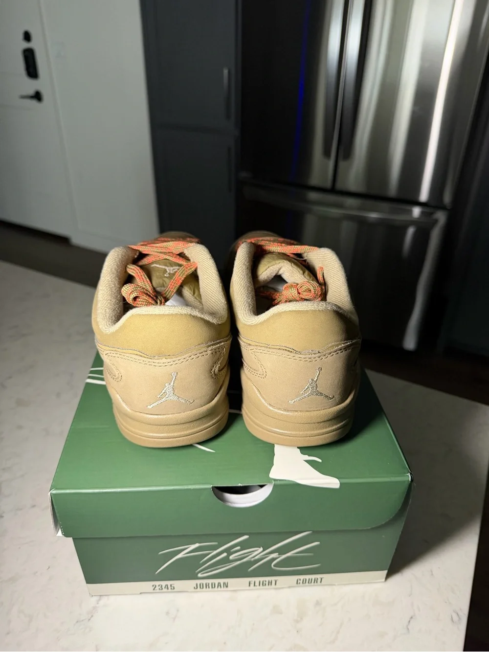 Jordan Flight Court Tan Sneakers with Orange Accent Laces